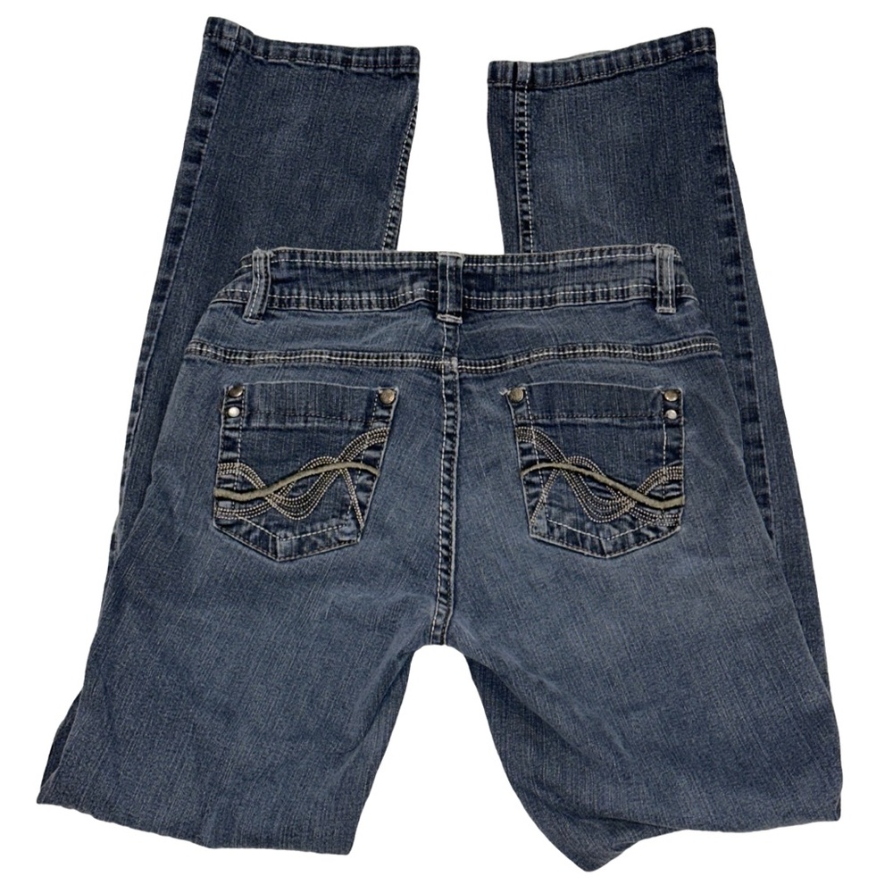 ROADRUNNER Y2K women's skinny-straight leg jeans + embroidered pockets, size 6.